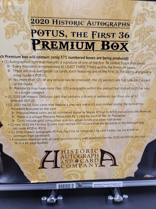 2020 Historic Autographs POTUS - The First 36 Premium Box - 3 BOX CASE ONLY